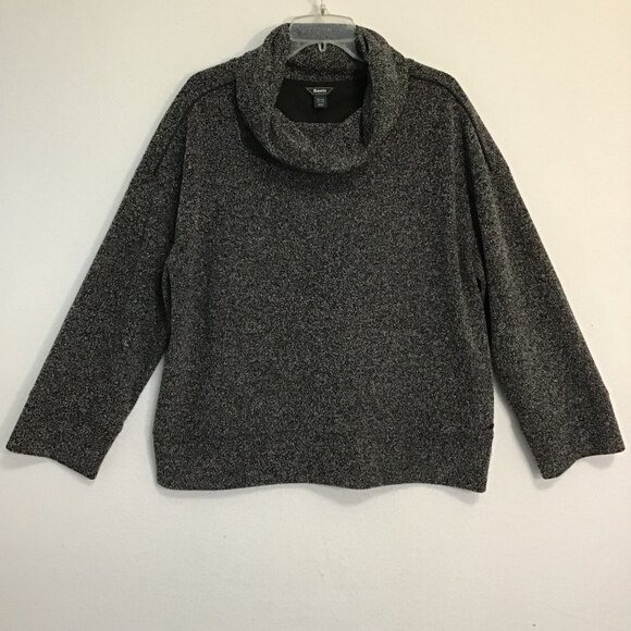 Roots Canada Black White Marled Knit Long Sleeve Cowl Neck Sweater Size XL - Picture 7 of 12